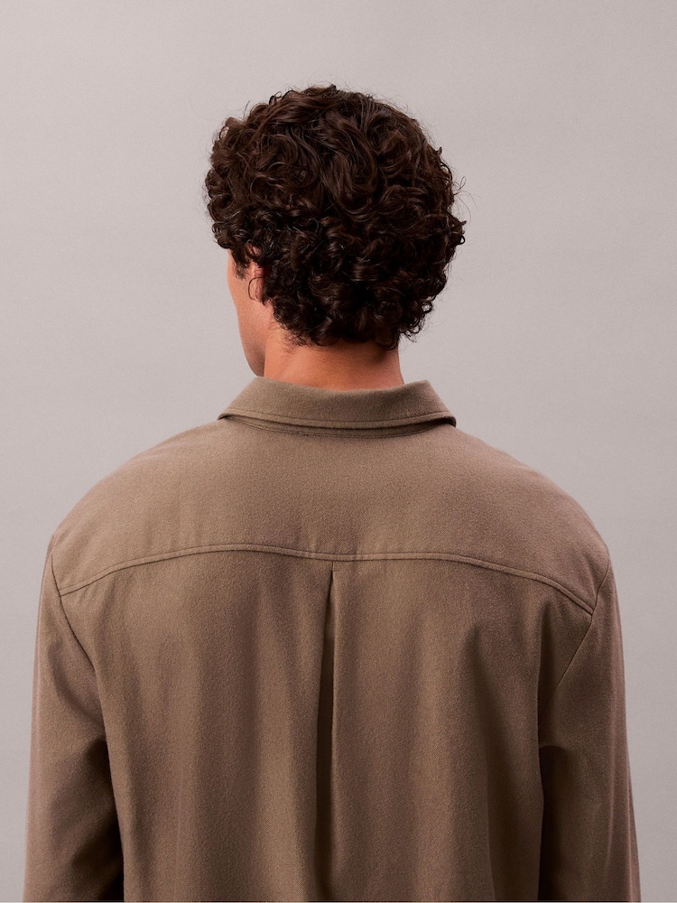 Calvin Klein Green Melange Flannel Relaxed Button-Down Shirt - Image 5 of 5 Calvin Klein Green Melange Flannel Relaxed Button-Down Shirt - Image 5 of 5