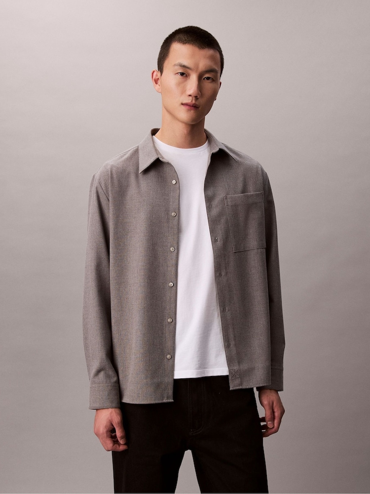Calvin Klein Grey Long Sleeve Silk Wool Shirt - Image 1 of 7 Calvin Klein Grey Long Sleeve Silk Wool Shirt - Image 1 of 7