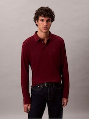 Calvin Klein Red Long Sleeve Polo Shirt - Image 1 of 6