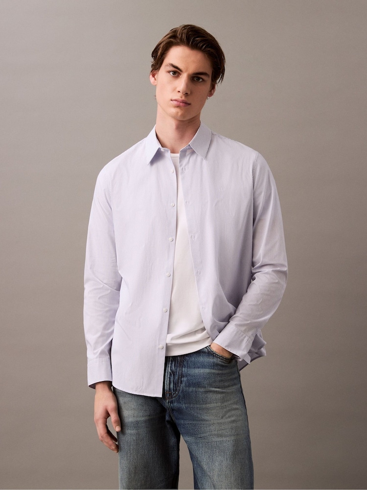 Calvin Klein White Stripe Long Sleeve Shirt - Image 1 of 6 Calvin Klein White Stripe Long Sleeve Shirt - Image 1 of 6