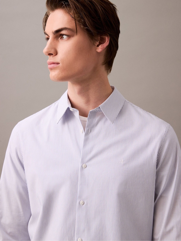 Calvin Klein White Stripe Long Sleeve Shirt - Image 2 of 6 Calvin Klein White Stripe Long Sleeve Shirt - Image 2 of 6