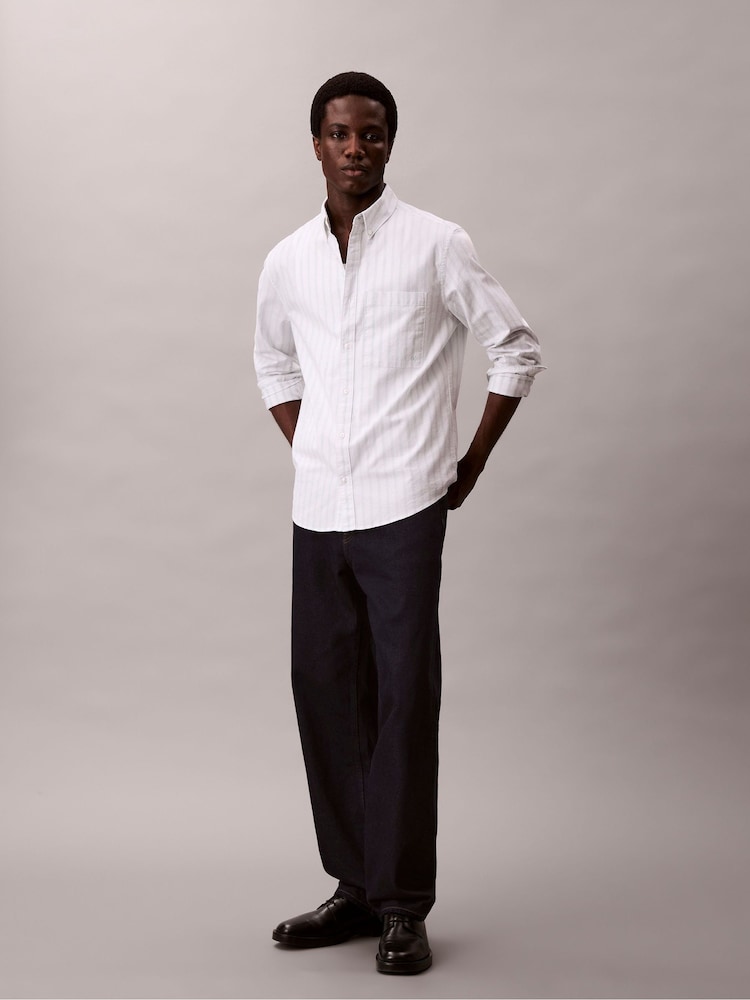 Calvin Klein White Stripe Oxford Classic Button-Down Shirt - Image 1 of 6 Calvin Klein White Stripe Oxford Classic Button-Down Shirt - Image 1 of 6