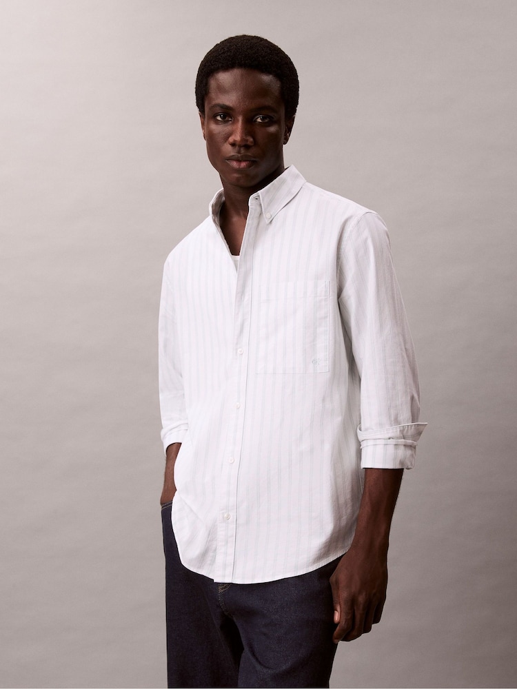 Calvin Klein White Stripe Oxford Classic Button-Down Shirt - Image 6 of 6 Calvin Klein White Stripe Oxford Classic Button-Down Shirt - Image 6 of 6