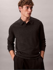 Calvin Klein Chocolate Brown Merino Polo Jumper - Image 4 of 4