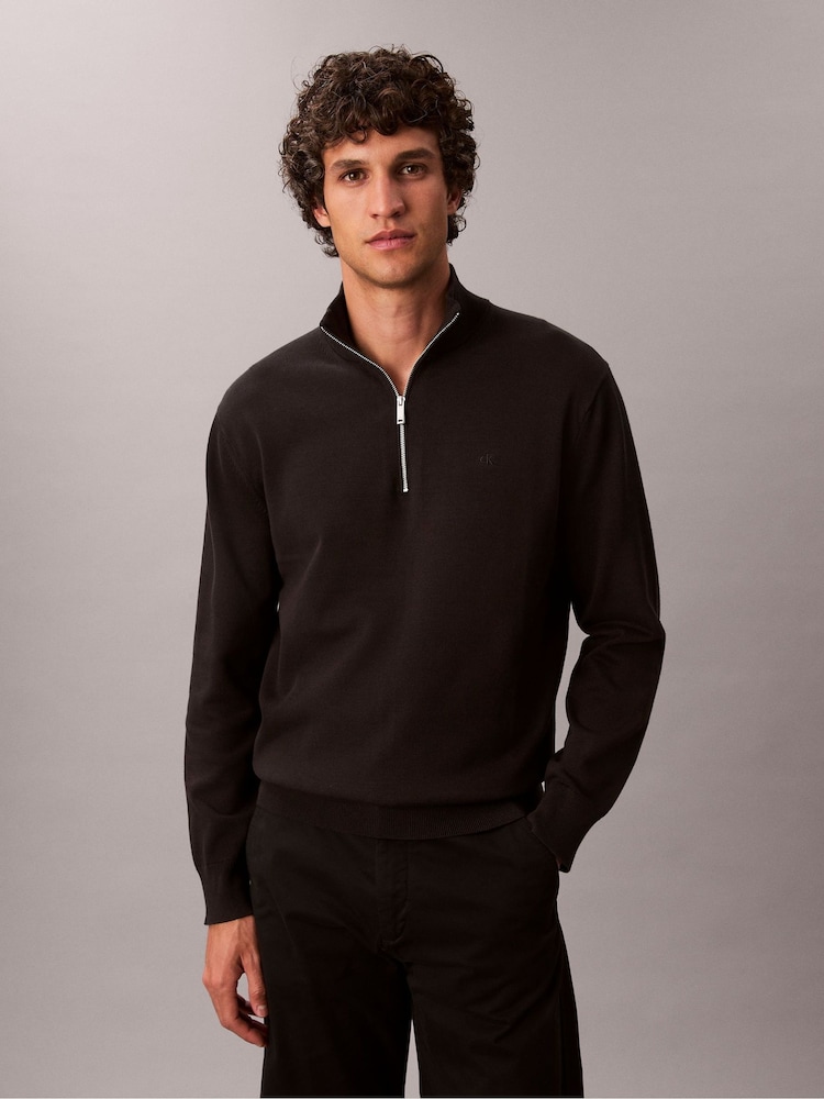 Calvin Klein Black Quarter Zip Jumper - Image 1 of 6 Calvin Klein Black Quarter Zip Jumper - Image 1 of 6