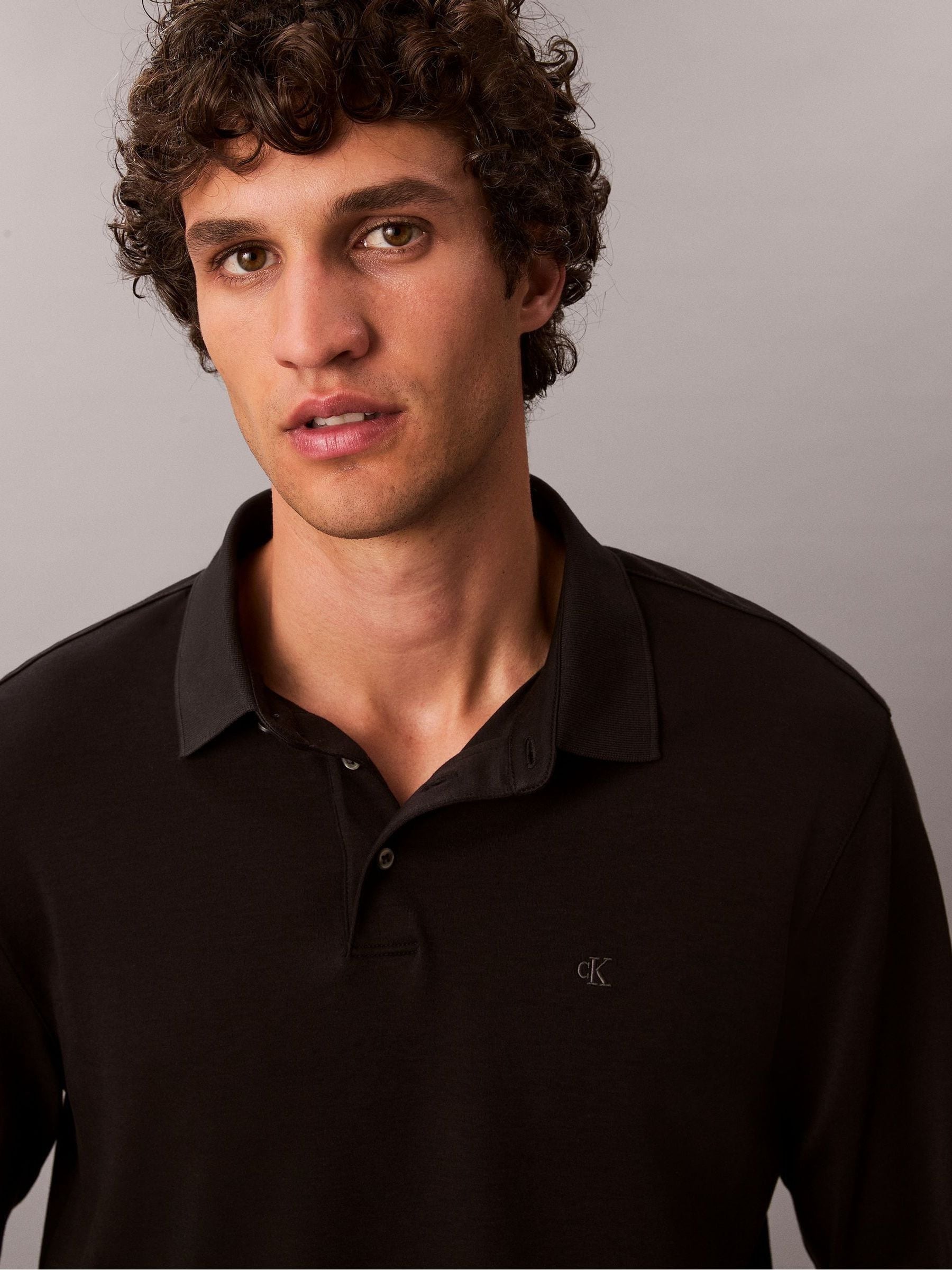 Buy Calvin Klein Black Long Sleeve Polo Shirt from Next USA