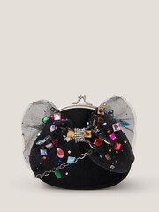 Monsoon Black Bejewelled Bow Clip Frame Bag - Image 1 of 4