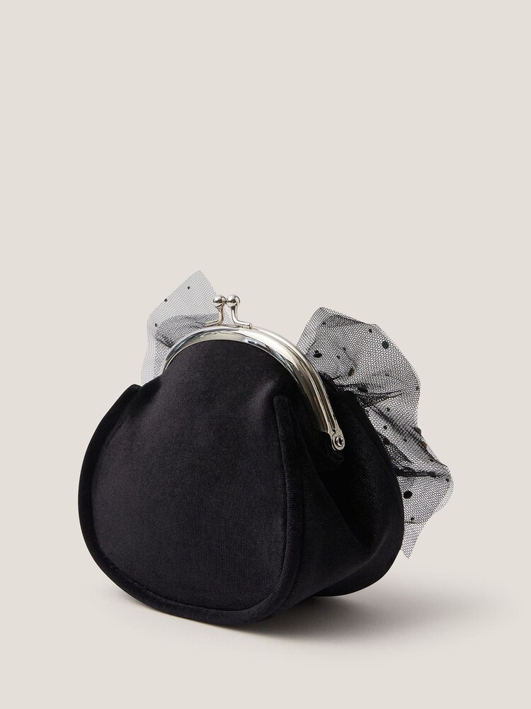 Monsoon Black Bejewelled Bow Clip Frame Bag - Image 2 of 4