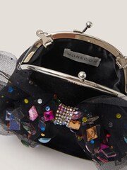 Monsoon Black Bejewelled Bow Clip Frame Bag - Image 3 of 4