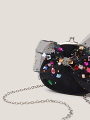 Monsoon Black Bejewelled Bow Clip Frame Bag - Image 4 of 4