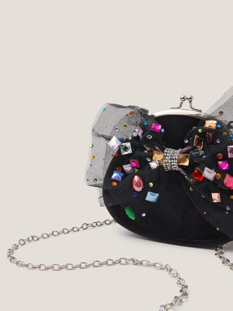 Monsoon Black Bejewelled Bow Clip Frame Bag - Image 4 of 4