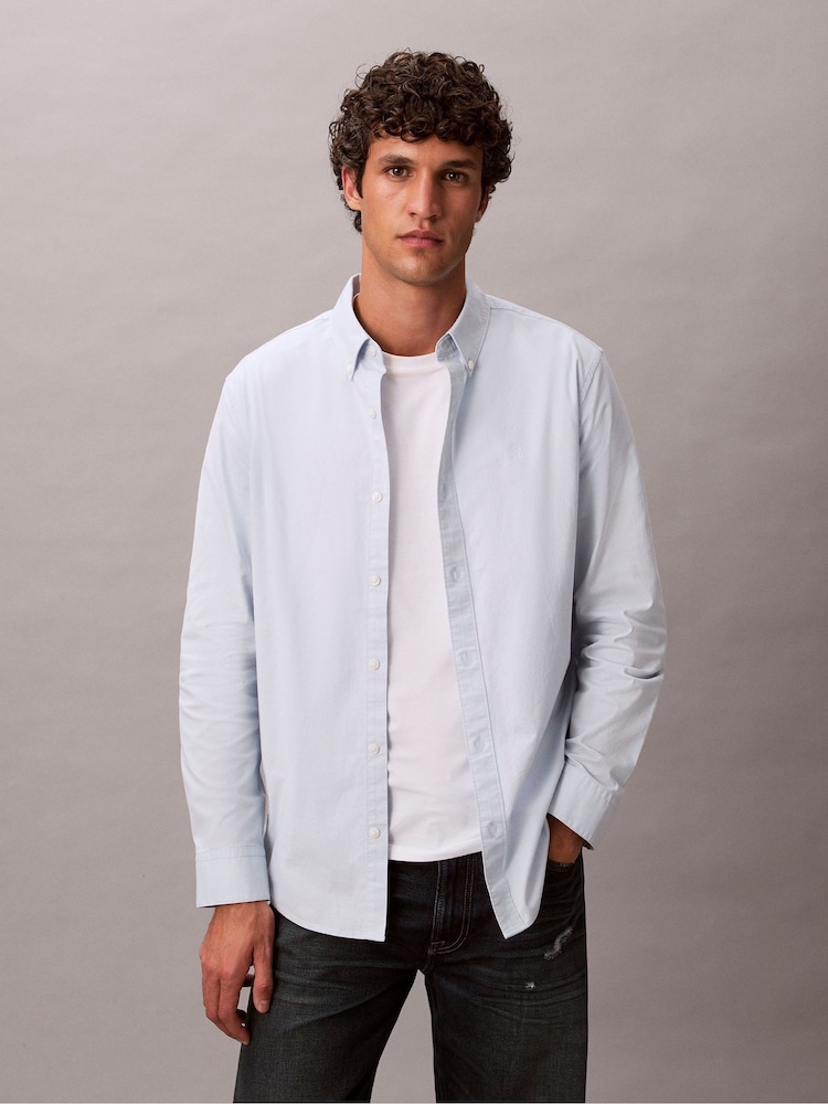 Calvin Klein Blue Solid Classic Oxford Button-Down Shirt - Image 1 of 5