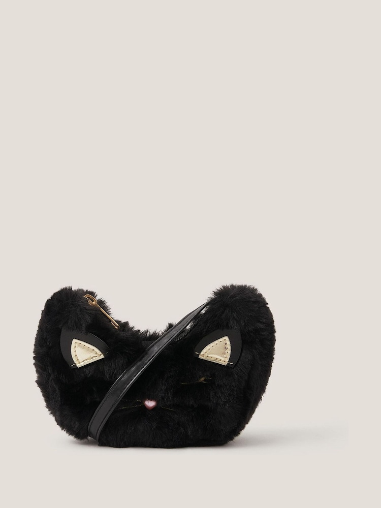 Monsoon Black Fluffy Cat Cross-Body Bag - Image 1 of 2