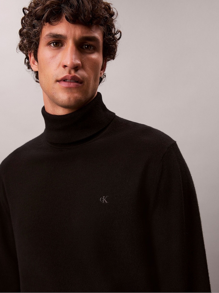 Calvin Klein Black Merino Wool Turtle Neck Jumper - Image 5 of 5 Calvin Klein Black Merino Wool Turtle Neck Jumper - Image 5 of 5