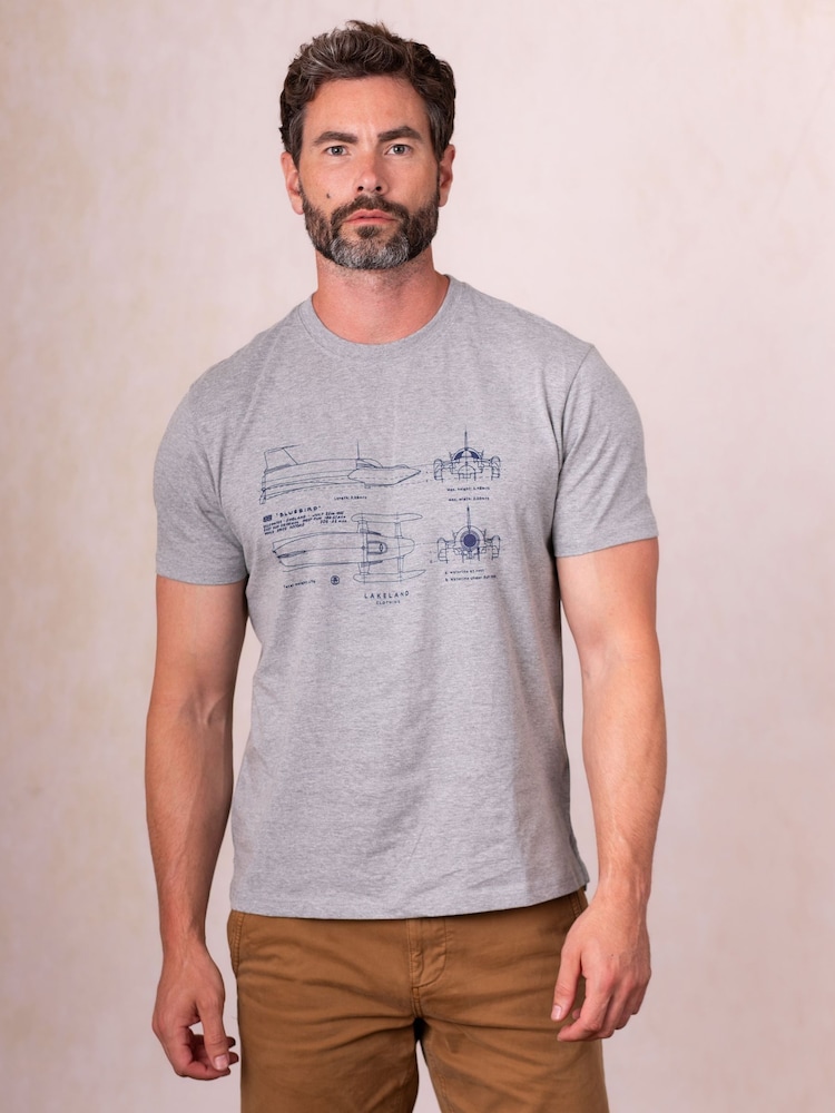 Lakeland Clothing Grey Coniston Bluebird Printed T-Shirt - Image 1 of 4