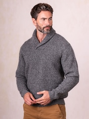 Lakeland Clothing Grey Skiddaw Shawl Neck Wool Blend Jumper - Image 1 of 6