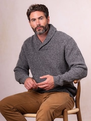 Lakeland Clothing Grey Skiddaw Shawl Neck Wool Blend Jumper - Image 2 of 6