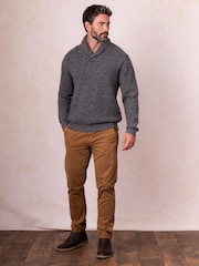 Lakeland Clothing Grey Skiddaw Shawl Neck Wool Blend Jumper - Image 3 of 6