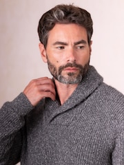 Lakeland Clothing Grey Skiddaw Shawl Neck Wool Blend Jumper - Image 5 of 6