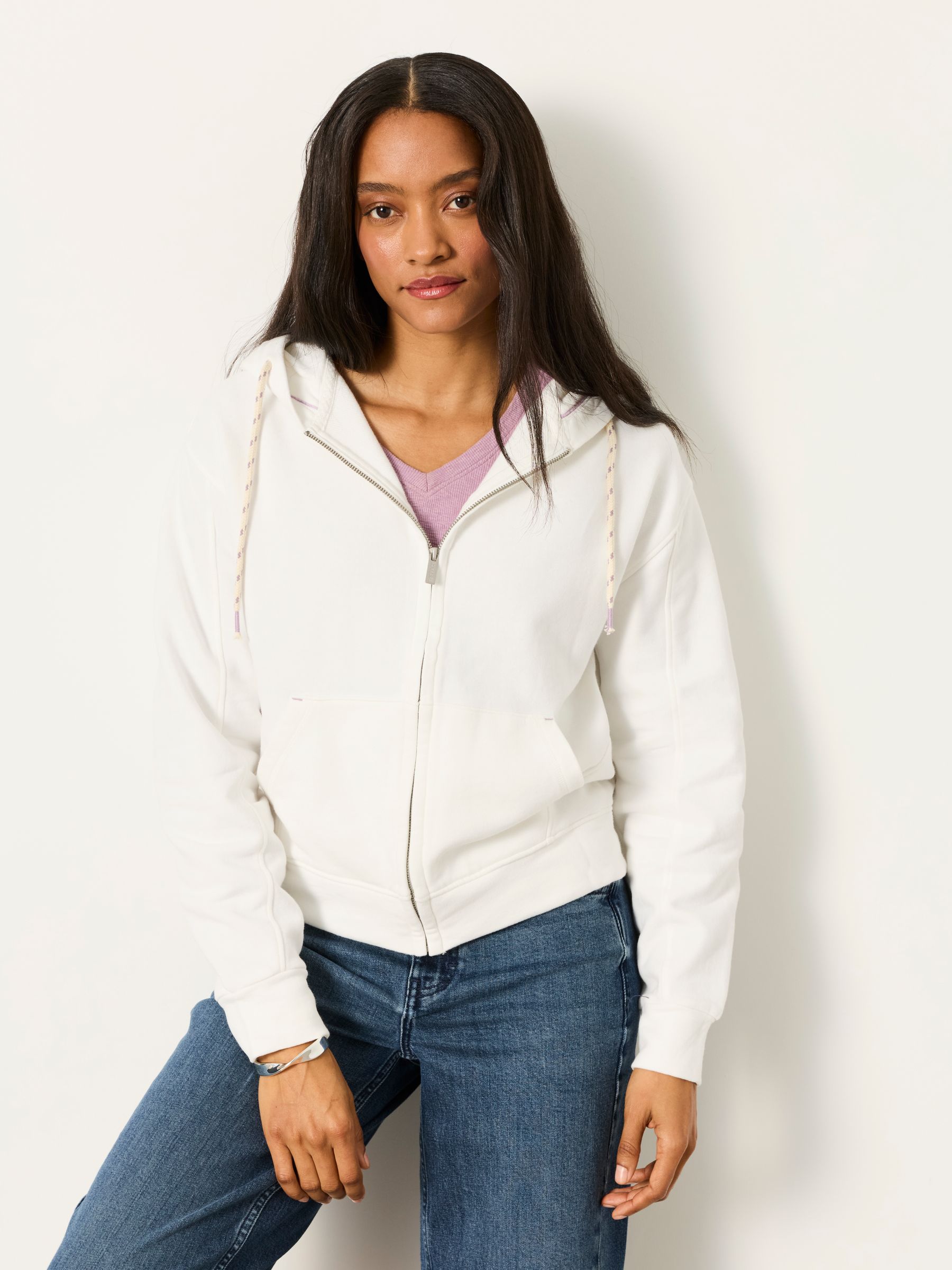 Buy FatFace Flora White Zip Through Hoodie from the Next UK online
