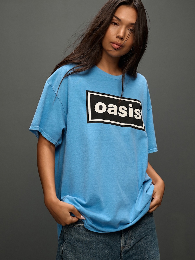 Blue Official License Oasis Band Relaxed Fit T-Shirt - Image 2 of 5 Blue Official License Oasis Band Relaxed Fit T-Shirt - Image 2 of 5