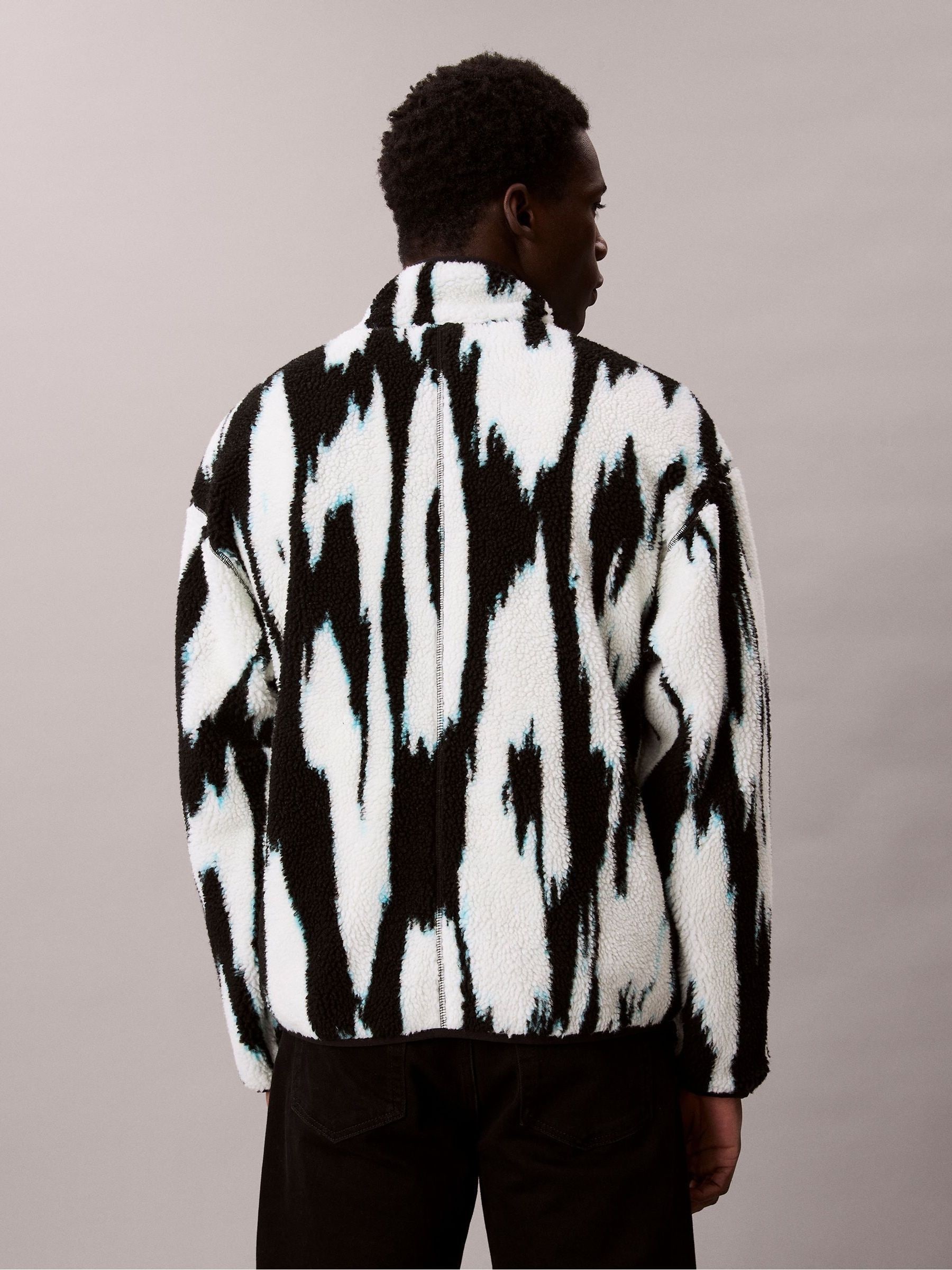 Buy Calvin Klein Black Sherpa Printed Relaxed Mock Neck Jacket