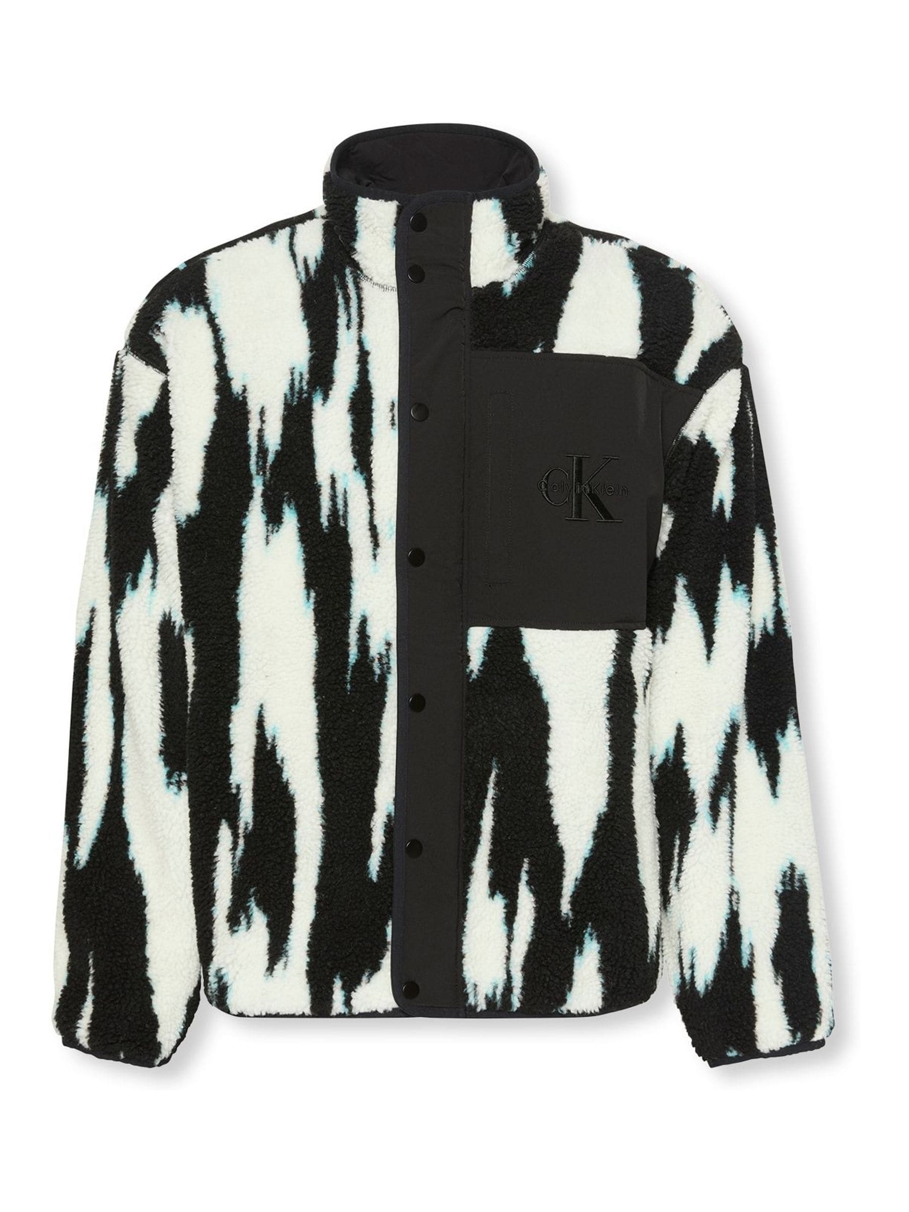 Buy Calvin Klein Black Sherpa Printed Relaxed Mock Neck Jacket
