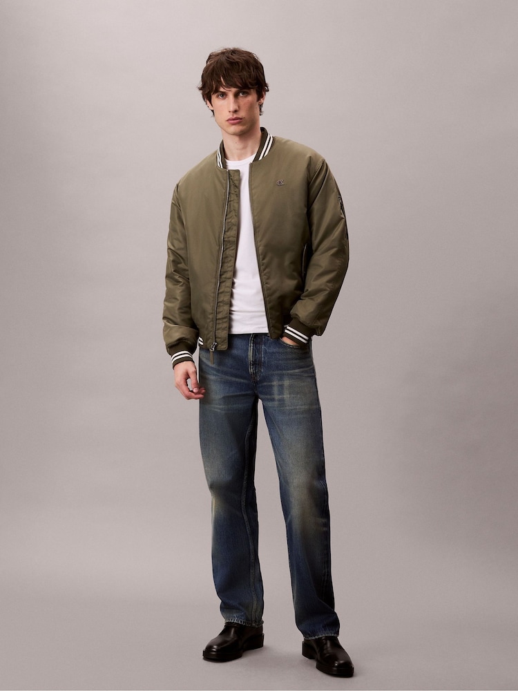 Calvin Klein Green Nylon Tipped Bomber Jacket - Image 1 of 6 Calvin Klein Green Nylon Tipped Bomber Jacket - Image 1 of 6