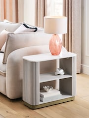 Light Grey Valencia Marble and Mango Wood Sofa Side Table - Image 1 of 7