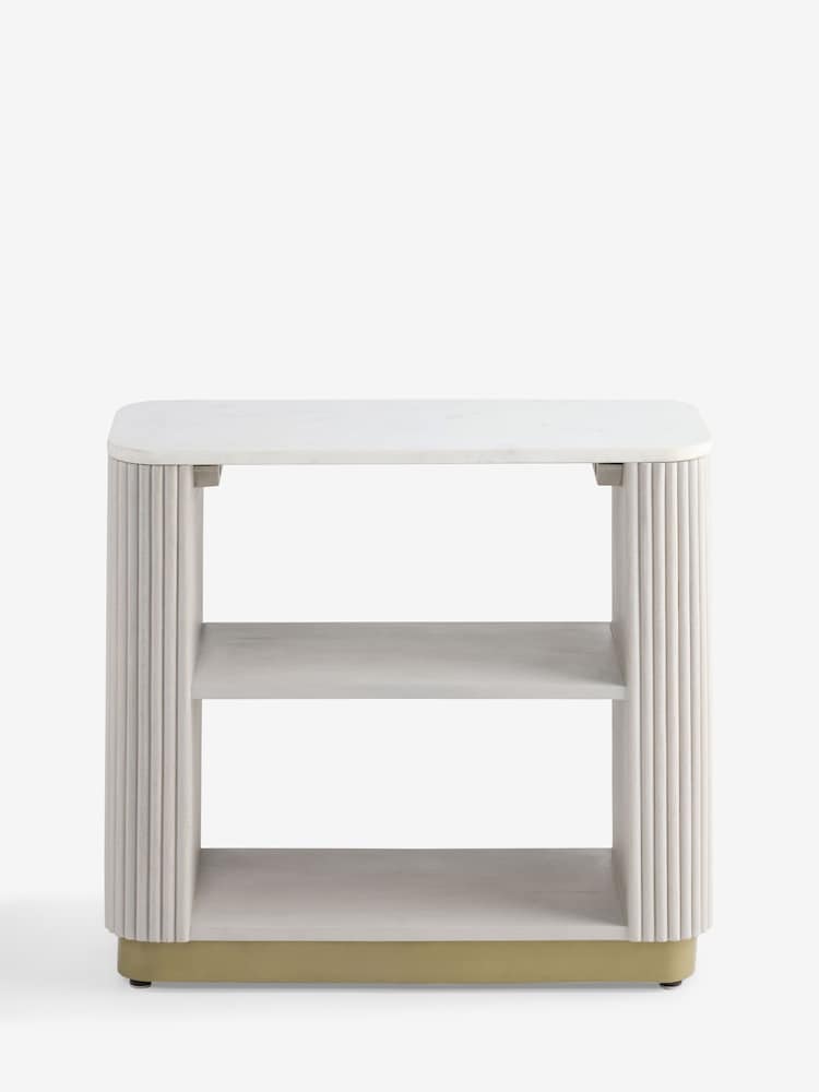 Light Grey Valencia Marble and Mango Wood Sofa Side Table - Image 2 of 7