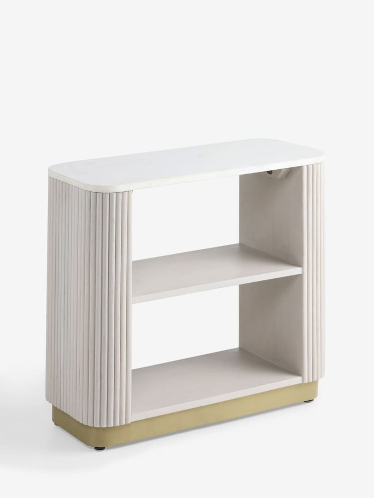 Light Grey Valencia Marble and Mango Wood Large Side Table - Image 6 of 6 Light Grey Valencia Marble and Mango Wood Large Side Table - Image 6 of 6