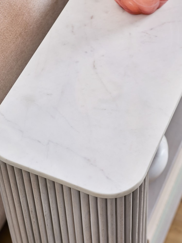 Light Grey Valencia Marble and Mango Wood Sofa Side Table - Image 7 of 7