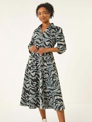 Roman Grey Petite Animal Print Shirt Stretch Dress - Image 1 of 5