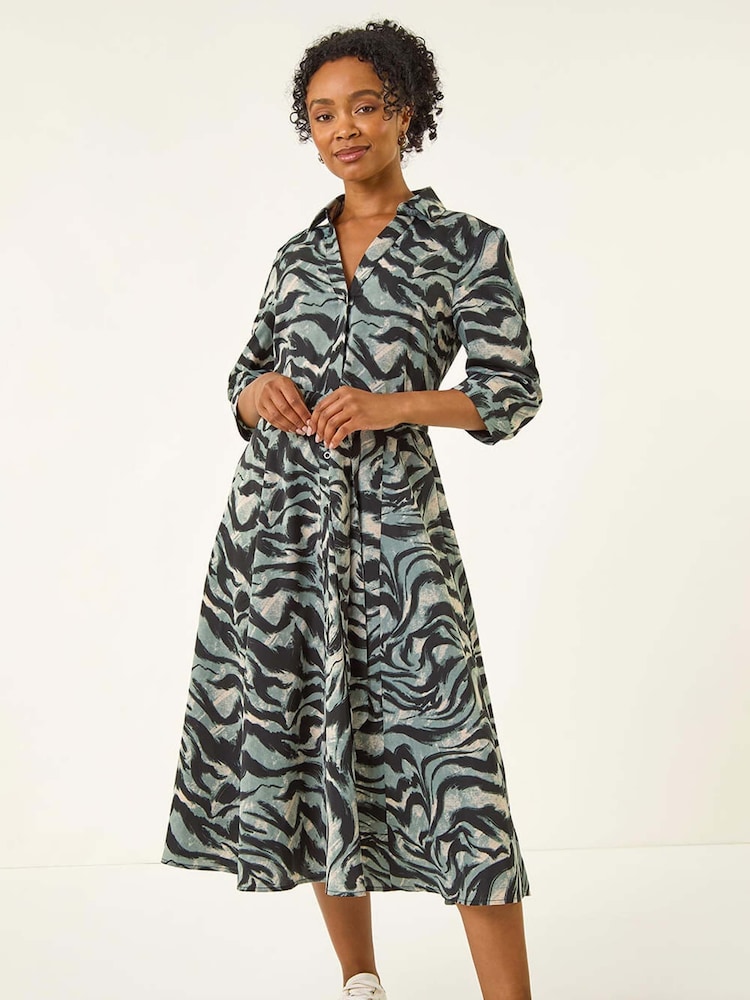 Roman Grey Petite Animal Print Shirt Stretch Dress - Image 1 of 5