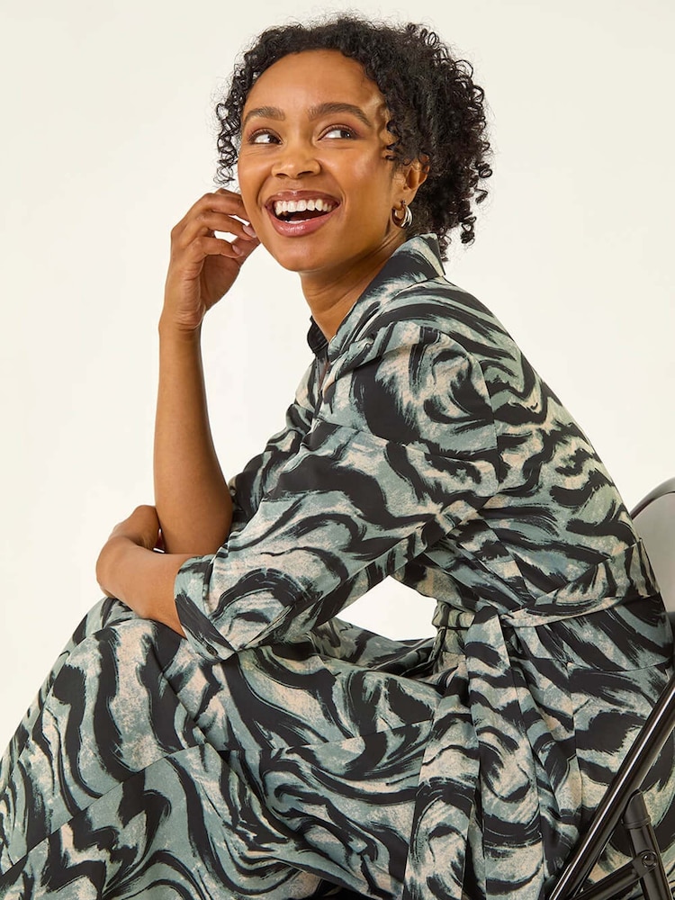 Roman Grey Petite Animal Print Shirt Stretch Dress - Image 2 of 5