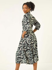 Roman Grey Petite Animal Print Shirt Stretch Dress - Image 3 of 5