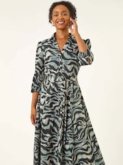 Roman Grey Petite Animal Print Shirt Stretch Dress - Image 4 of 5