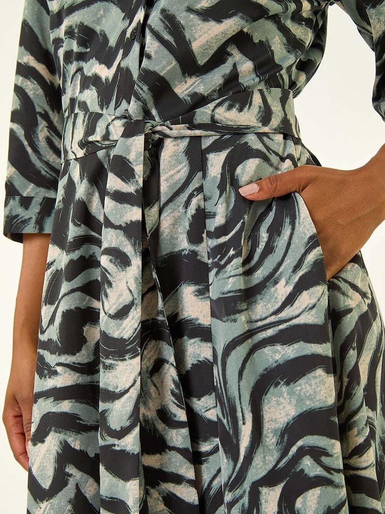 Roman Grey Petite Animal Print Shirt Stretch Dress - Image 5 of 5