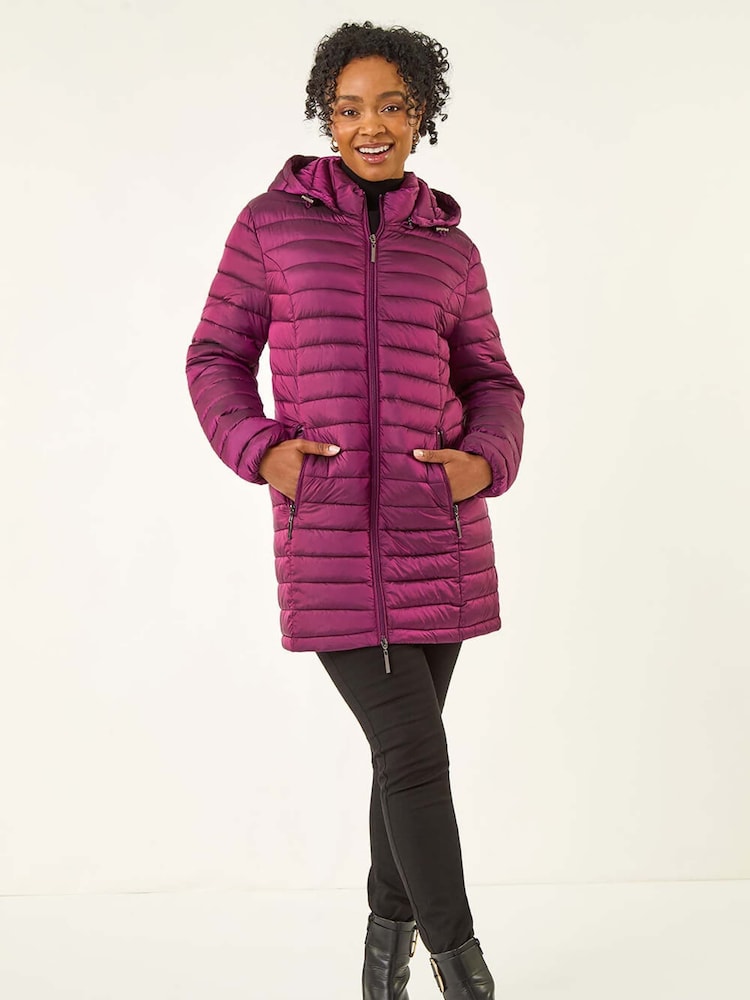 Roman Pink Petite Metallic Finish Quilted Puffer Coat - Image 1 of 5 Roman Pink Petite Metallic Finish Quilted Puffer Coat - Image 1 of 5