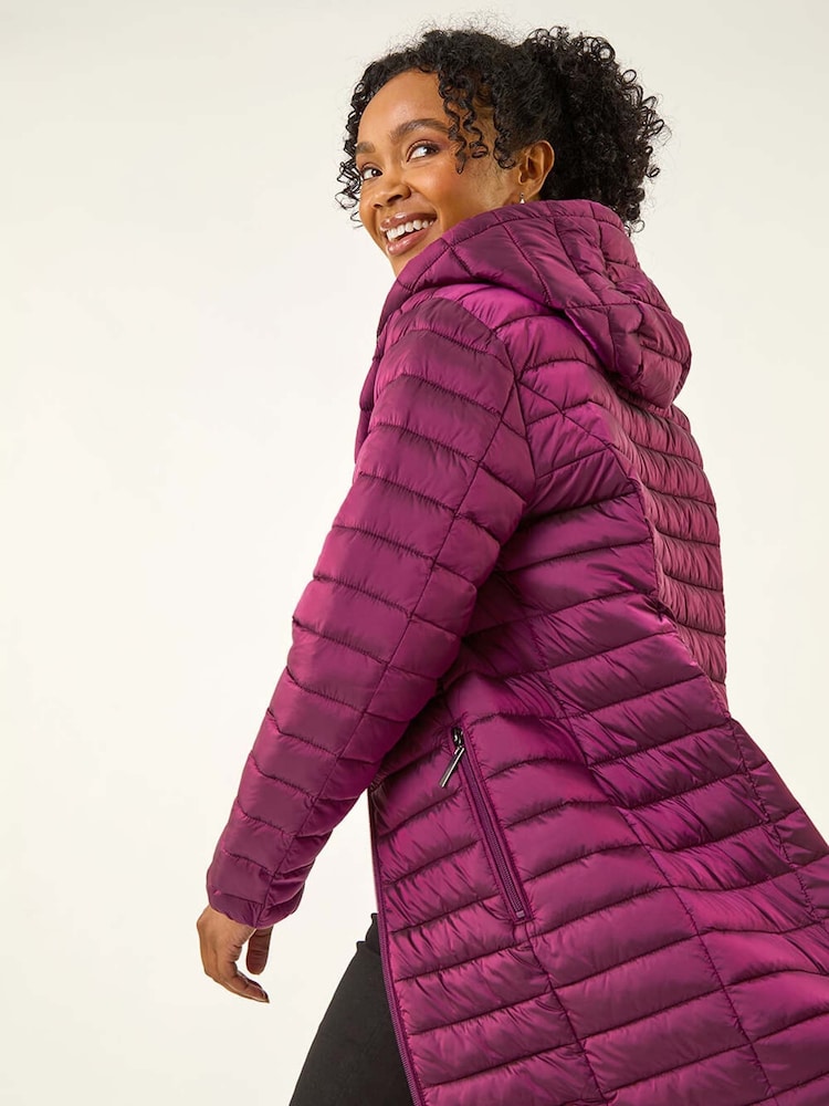 Roman Pink Petite Metallic Finish Quilted Puffer Coat - Image 2 of 5 Roman Pink Petite Metallic Finish Quilted Puffer Coat - Image 2 of 5