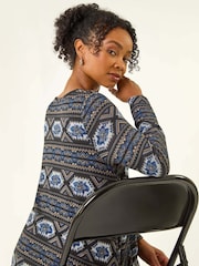 Roman Blue Petite Nordic A-Line Stretch Dress - Image 1 of 5