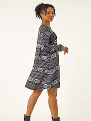 Roman Blue Petite Nordic A-Line Stretch Dress - Image 3 of 5