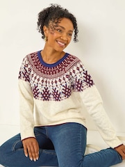 Roman White Petite Fairisle Neppy Knit Jumper - Image 1 of 5