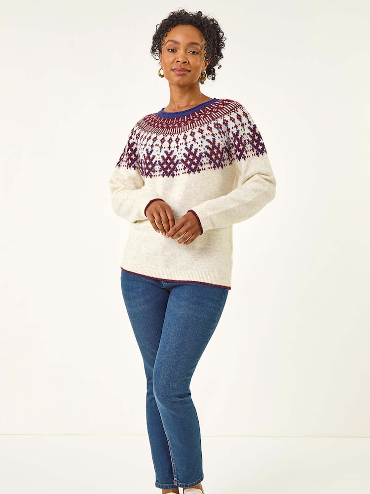 Roman White Petite Fairisle Neppy Knit Jumper - Image 2 of 5 Roman White Petite Fairisle Neppy Knit Jumper - Image 2 of 5