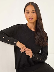 Roman Black Petite Button Cuff Knit Jumper - Image 1 of 5