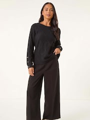 Roman Black Petite Button Cuff Knit Jumper - Image 2 of 5