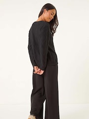 Roman Black Petite Button Cuff Knit Jumper - Image 3 of 5