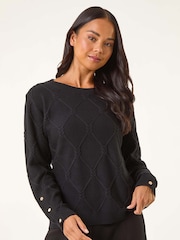 Roman Black Petite Button Cuff Knit Jumper - Image 4 of 5