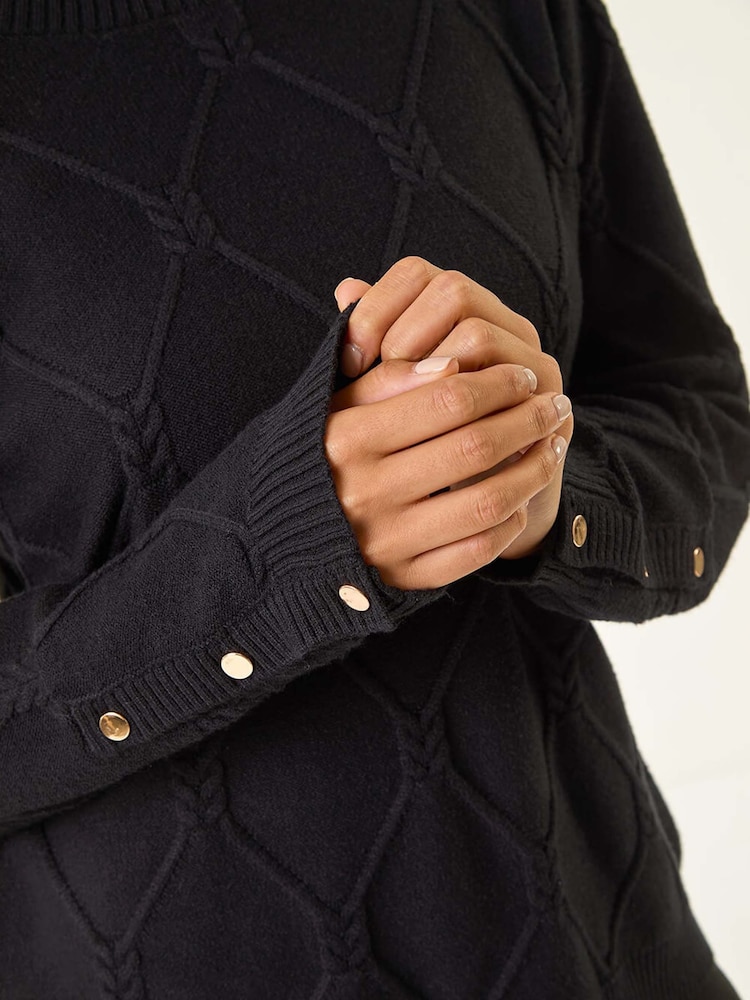 Roman Black Petite Button Cuff Knit Jumper - Image 5 of 5