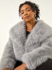Roman Grey Petite Cropped Fur Coat - Image 1 of 5